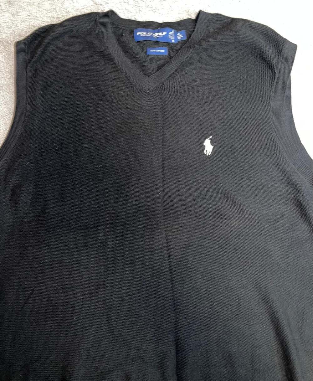 Polo Golf Ralph Lauren Men's Black 100% Cotton V-Neck Sweater Vest Size L - Picture 3 of 4